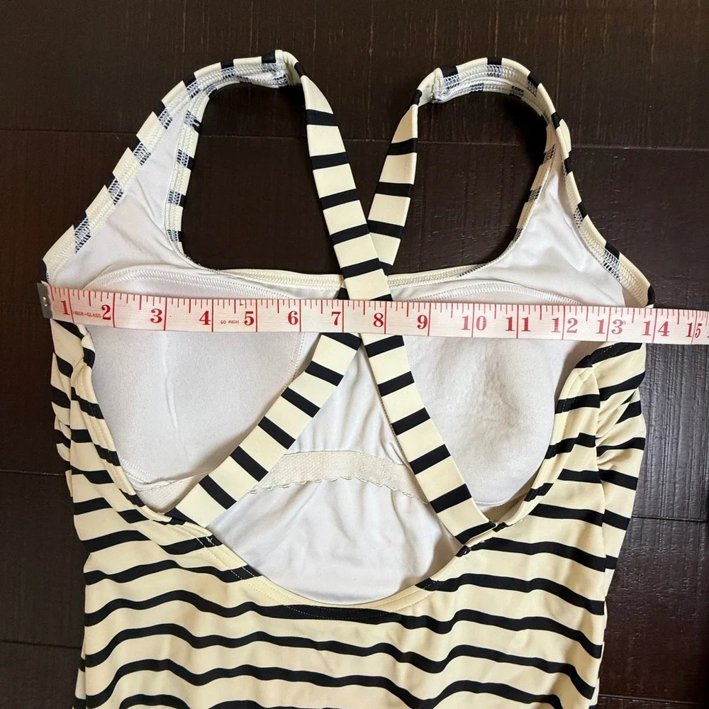 Lands End Womens Black Cream Striped One Piece Swimsuit Size 14 544885 V3403